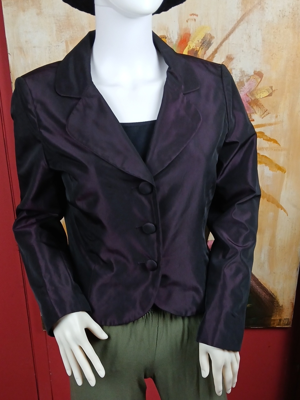 Bigio Collection Size 6 Dark Plum Shimmer Tailored Blazer Jacket